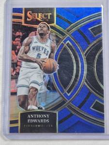 lot 266 image: Anthony Edwards 2023-24 Panini Select Blue Holo Premier Prizm #164 - Minnesota Timberwolves Basketball Card
