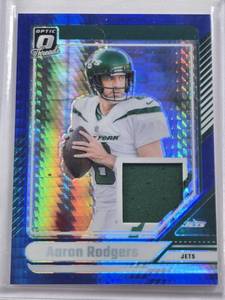 lot 277 image: Aaron Rodgers 2024 Panini Donruss Optic Blue Hyper Prizm Relic #DTB-ARS - New York Jets Football Card