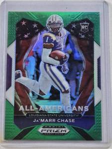 lot 284 image: JaMarr Chase Rookie 2021 Panini Green Prizm All Americans #185 - LSU Tigers Football Card