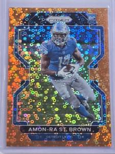 lot 285 image: Amon-Ra St. Brown Rookie 2021 Panini Prizm Orange Disco #358 - Detroit Lions Football Card