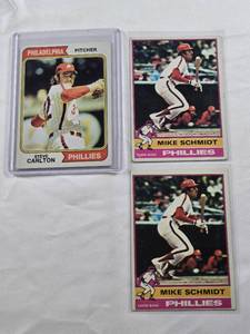 lot 292 image: Lot of 3 with 2 Mike Schmidt and 1 Steve Carlton - Philadelphia Phillies Vintage Baseball Cards