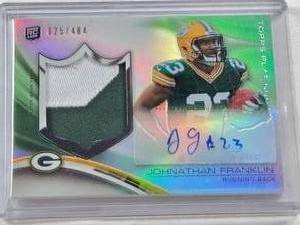 lot 296 image: Johnathan Franklin Rookie Patch Auto 2013 Topps Platinum #ARP-FJ and Numbered #025484 - Green Bay Packers Football Card