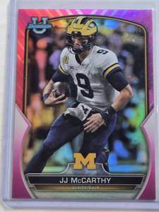 lot 331 image: JJ McCarthy Rookie 2022 Bowman Pink Refractor #48 - Michigan Wolverines Football Card