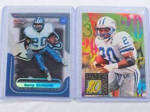 lot 335 image: Lot of 2 Barry Sanders Inserts Including Playoff Momentum and Fleer Flair Hot Numbers