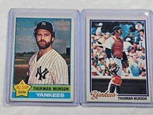lot 347 image: Lot of 2 Thurman Munson Vintage Topps Baseball Cards 1976 #650 and 1978 #60