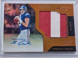lot 366 image: Davis Webb Rookie Patch Auto 2017 Panini Certified Freshman Fabrics  #224 and Numbered 61199 - New York Giants Football Card
