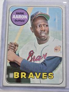 lot 369 image: Hank Aaron 1969 Topps #100 - Atlanta Braves Vintage Baseball Card