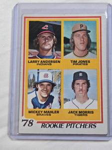 lot 375 image: 1978 MLB Rookie Pitchers Topps #703 Jack Morris, Tim Jones, Larry Andersen, and Mickey Mahler