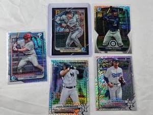 lot 380 image: Lot of 5 Bowman Chrome Refractors Nick Gonzales, Jasson Dominguez, Luis Rodriguez, Aidan Miller, and Felnin Celesten