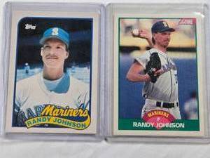 lot 386 image: Lot of 2 Randy Johnson Rookie Cards 1989 Topps #57T, 1989 Score #77T