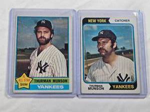 lot 395 image: Lot of 2 Thurman Munson Topps 1976 #650 and 1974 #340 - New York Yankees Vintage Baseball Cards
