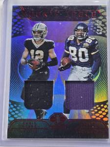 lot 396 image: Cris Carter and Chris Olave Dual Relic 2022 Panini Illusions #RM-OC and Numbered 6679 Football Card