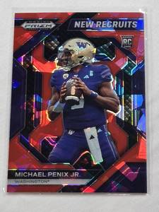 lot 400 image: Michael Penix Jr. Rookie 2024 Panini Prizm Red Cracked Ice #NR-MPJ - Washington Huskies Football Card
