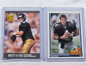 lot 405 image: Lot of 2 Brett Favre Rookie Cards