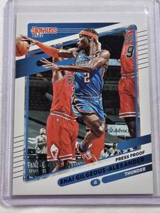 lot 406 image: Shai Gilgeous-Alexander 2021-22 Donruss Press Proof #23 and Numbered 21199 - Oklahoma City Thunder Basketball Card