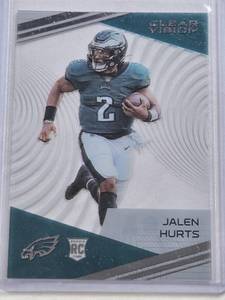 lot 414 image: Jalen Hurts Rookie Acetate Insert 2020 Panini Chronicles Clear Vision No. CV-22 - Philadelphia Eagles Football Card