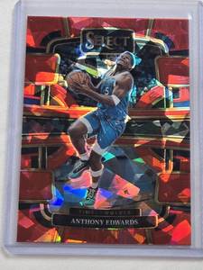 lot 419 image: Anthony Edwards 2023-24 Panini Select Prizm Red Cracked Ice #37 - Minnesota Timberwolves Basketball Card