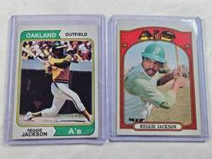 lot 426 image: Lot of 2 Reggie Jackson Cards 1974 #130 & 1972 #435 - Oakland As Vintage Baseball Cards