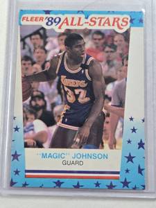 lot 427 image: Magic Johnson 1989 Fleer All-Stars Sticker #5 - Los Angeles Lakers Basketball Card