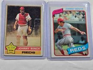 lot 435 image: Lot of 2 Johnny Bench Vintage Baseball Cards 1980 #100, 1976 #300