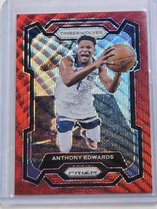 lot 443 image: Anthony Edwards 2023-24 Panini Prizm Red Wave Refractor #108 - Minnesota Timberwolves Basketball Card