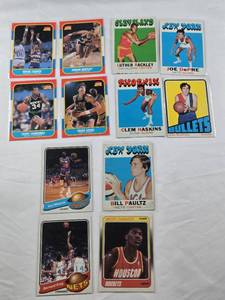 lot 446 image: 12 Vintage Basketball Cards - Joe DePre, Mike Riordan, Luther Rackley, Clem Haskins, Bill Paultz, Hakeem Olajuwon, Adrian Dantley, Mark Eaton, Wayne Cooper, Terry Cummings, Earl Monroe, and Bernard King