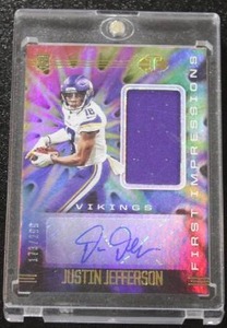 lot 1 image: 2020 Illusions First Impressions Rookie Patch Autograph Justin Jefferson Rookie Card 173299  Only 299 Exist