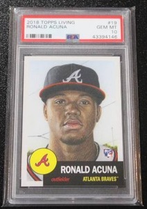 lot 11 image: 2018 Topps Living Ronald Acuna #19 Rookie Card PSA 10