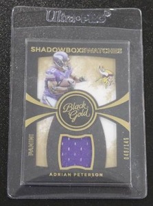 lot 48 image: 2015 Black Gold Shadowbox Swatches Adrian Peterson Jersey Relic 48149  Only 149 Exist