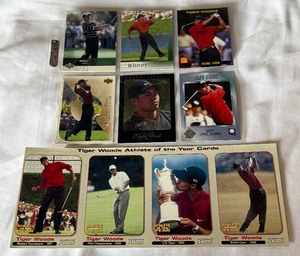 lot 27 image: Tiger Woods 7 Card Golf Lot w Sample Card