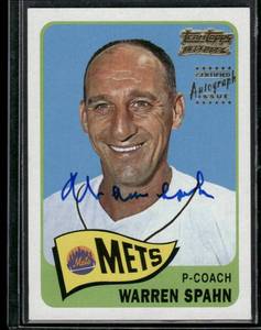 lot 66 image: Warren Spahn AUTO  2001 Topps Legends Certified Autograph Atlanta Braves Team Issue #205  New York Mets Baseball Card