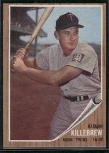 lot 118 image: Harmon Killebrew  1962 Topps #70  Minnesota Twins Baseball Card