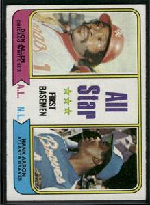 lot 174 image: Hank Aaron  Dick Allen  1974 Topps #332  All-Star 1st Basemen Baseball Card