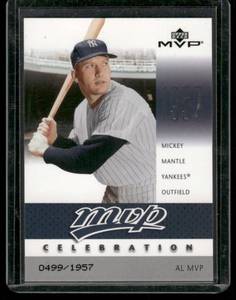 lot 262 image: Mickey Mantle 1957  2003 Upper Deck MVP Celebration #MVP3 04991957 New York Yankees Baseball Card