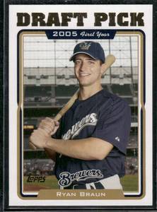 lot 305 image: Ryan Braun RC 2005 Topps Updates & Highlights #UH313  Milwaukee Brewers Baseball Card