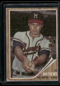 lot 87 image: Ed Mathews  1962 Topps #39  Milwaukee Braves Baseball Card