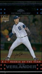 lot 110 image: Justin Verlander RC 2007 Topps Chrome #254  Detroit Tigers Baseball Card