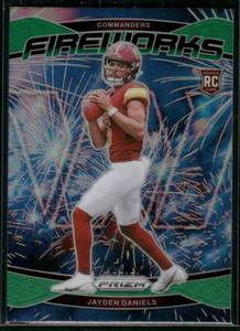 lot 23 image: Jayden Daniels  2024 Panini Prizm Fireworks #24  Washington Commanders Football Card