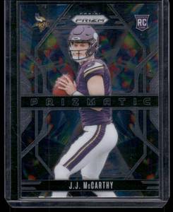 lot 25 image: J.J. McCarthy RC 2024 Panini Prizm Prizmatic #8  Minnesota Vikings Football Card