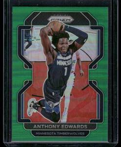 lot 279 image: Anthony Edwards  2021 Panini Prizm Green #37  Minnesota Timberwolves Basketball Card