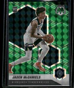 lot 280 image: Jaden McDaniels RC 2020 Mosaaic Green Prizm #235  Minnesota Timberwolves Basketball Card
