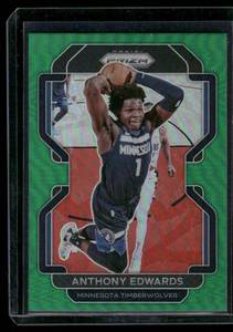 lot 209 image: Anthony Edwards  2021 Panini Prizm Green #37  Minnesota Timberwolves Basketball Card