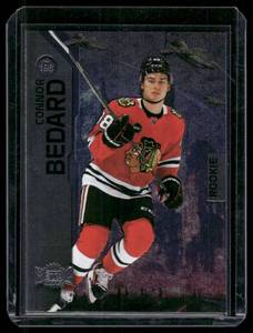 lot 225 image: Connor Bedard RC 2023 SkyBox Metal Universe Blue Spectrum FX Parallel - Rookies #198  Chicago Blackhawks Hockey Card