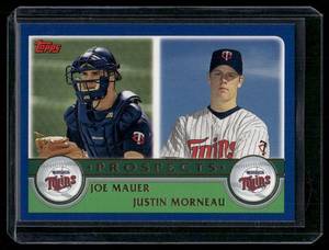 lot 90A image: Joe Mauer  Justin Morneau RC 2003 Topps Prospects #680 Rookie Minnesota Twins Baseball Card