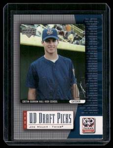 lot 92A image: Joe Mauer RC 2001 Upper Deck Draft Picks 1st Pick #1 Rookie Minnesota Twins Baseball Card