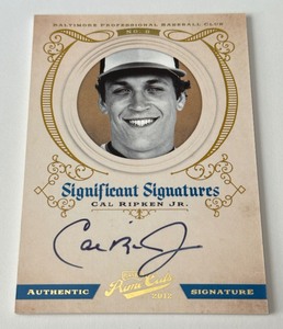 lot 8A image: Cal Ripken Jr. Auto On Card 25 2012 Playoff Prime Cuts Significant Signatures #12, numbered 0625, RARE Baseball Card