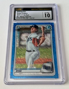 lot 10A image: Joe Ryan Graded 10 Gem Mint 2020 Bowman Chrome Prospects Blue Shimmer Refractor #BCP-117 Rookie Minnesota Twins Baseball Card