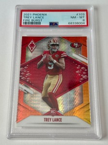 lot 51A image: Trey Lance RC PSA 8 NM-MT 2021 Phoenix Fire Burst #103 Rookie Football Card