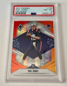 lot 54A image: Mac Jones RC PSA 8 NM-MT 2021 Phoenix Fire Burst #109 Rookie Football Card