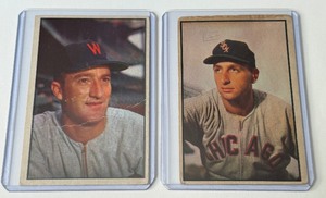 lot 67A image: 2 1953 Bowman Color Baseball Cards Saul Rogovin #75 and Bob Porterfield #22 Vintage